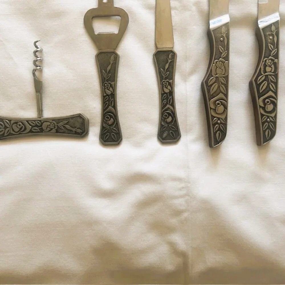 Japanese Flatware Stainless Steel Carving Knife Fork etc Rose Patterned Handles